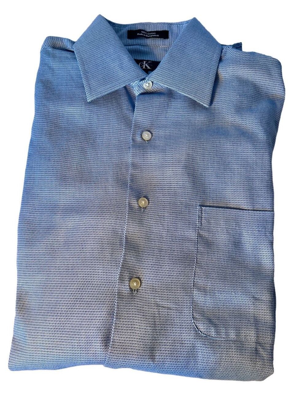 CK Calvin Klein Blue Jacquard Dress Shirt Sz 15 32/33 Button Down Long Sleeve